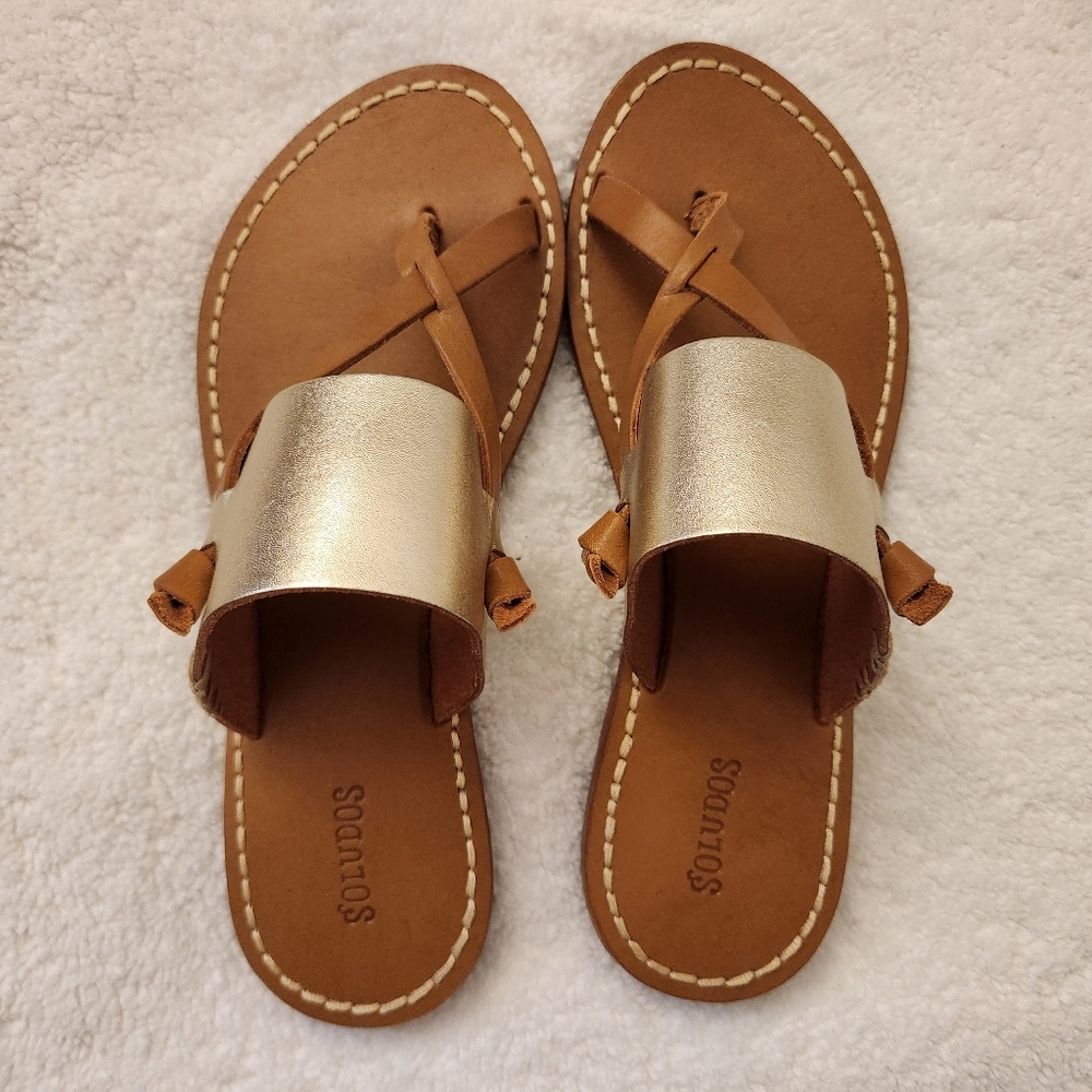 Soludos, Flats, Gold, Camel, Size 5